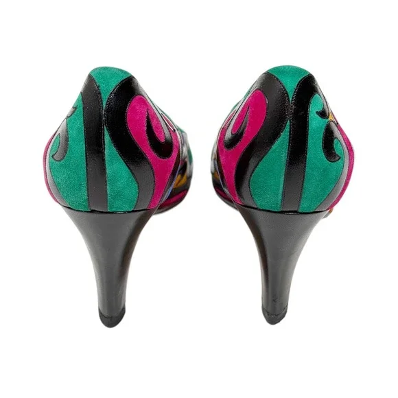 Andrea Pfister Neiman Marcus Vintage Pumps Multi Color Swirl Leather Heels 7.5 - Picture 4 of 7